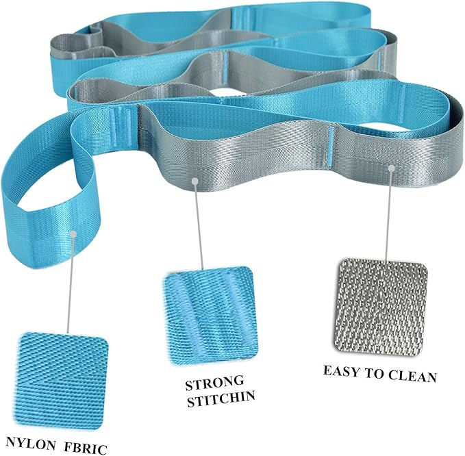 SANKUU Yoga Straps Stretching Strap with 12 Loops Workout Poster, Straps for Stretching Physical Therapy Equipment Long Stretch Out Bands for Exercise, Pilates and Gymnastics for Women Men