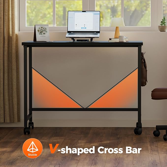 Mericonia 32x16 Inch Computer Desk with Wheels, Small Simple Rolling Desk | Writing Table for Home Office Bedroom Work Study, Black