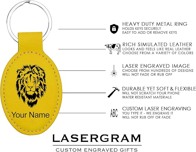 LaserGram Oval Keychain, Golf Ball, Personalized Engraving Included (Yellow)