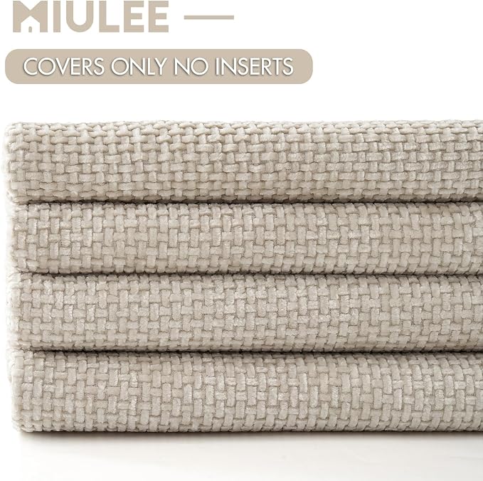 MIULEE Pack of 4 Couch Throw Pillow Covers 16x16 Inch Cream Soft Decorative Chenille Pillow Covers Farmhouse Accent Cushion Covers for Boho Spring Home Decor Sofa Bedroom Living Room