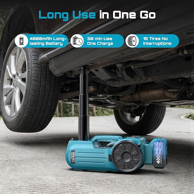 SEESII Electric Cordless Car Jack: 5Ton 21V Battery Hydraulic Car Jack with Built-in Tire Inflator & Universal Wrench, Portable Emergency Tire Change Tool for SUV Sedan MPV Pickup Truck Repair