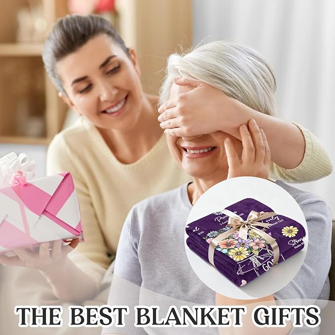 Christian Birthday Gifts for Women, Christian Religious Blanket 80''x 60'' | Birthday Gifts for Women, Baptism Christmas Day Spiritual Gifts for Grandma Nana Mom Sister, Throw Blankets, Deep Purple