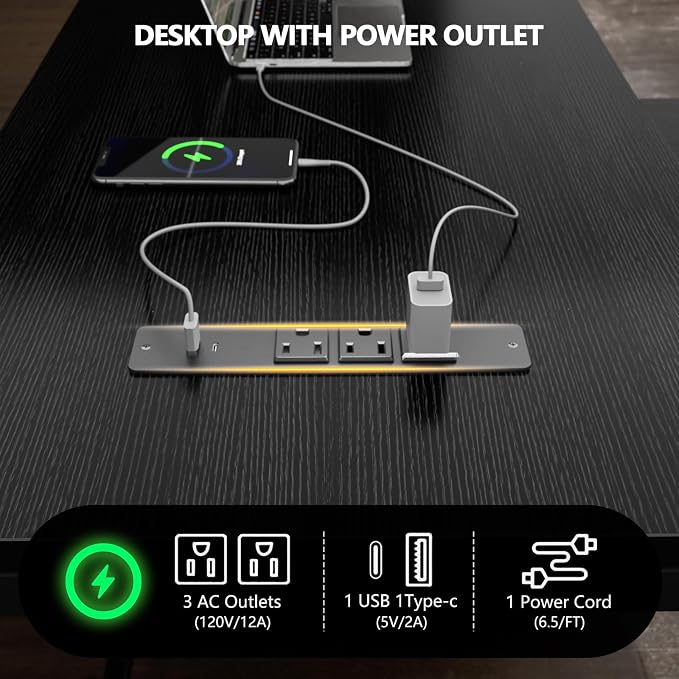 Korfile 59 inch L Shaped Computer Desk with Power Outlets, Black | Ideal for Home Office, Bedroom, Corner, 4 Adjustable Storage Drawers, 2 Monitor Stands, Reversible, Two Person Gaming Table
