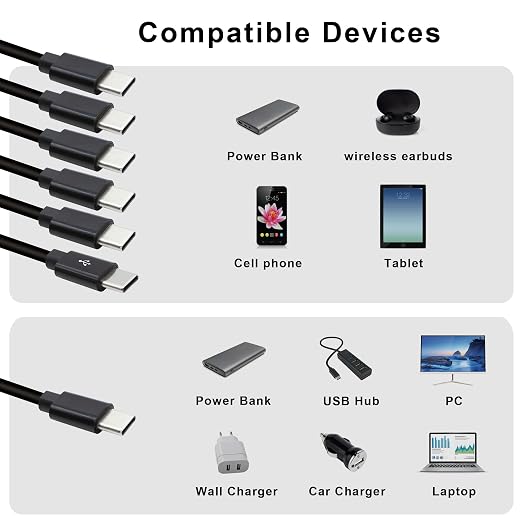 6 in 1 USB Type C Splitter Cable,USB C Male to 6 USB C Male Data Snyc and Charging Cord,USB C Multi Charging Cable for Cell Phones,Tablets and More(4.9FT/1.5M)