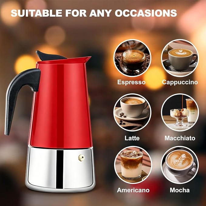 12 Cup Stovetop Espresso Maker Stainless Steel Moka Pot Stove Top Percolator Italian Coffee Makers Capable Mocha Greca Machine Cafe Classic Induction Cookers for Home and Camping 600ml 20oz