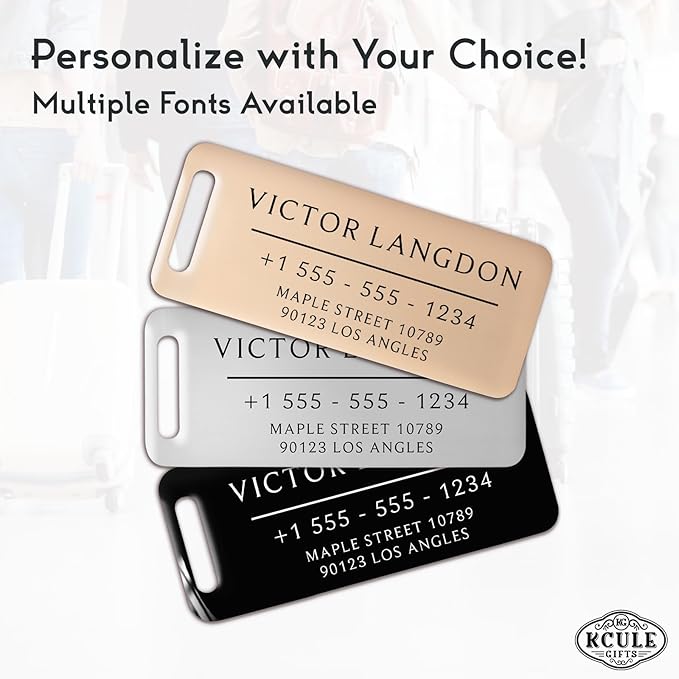 Personalized Luggage Tags for Suitcases 4 Pack - Stainless Steel Custom Luggage Tags for Backpacks & Bags, Sturdy, Waterproof & Heavy Duty (Rose Gold / 3" x 1.25")