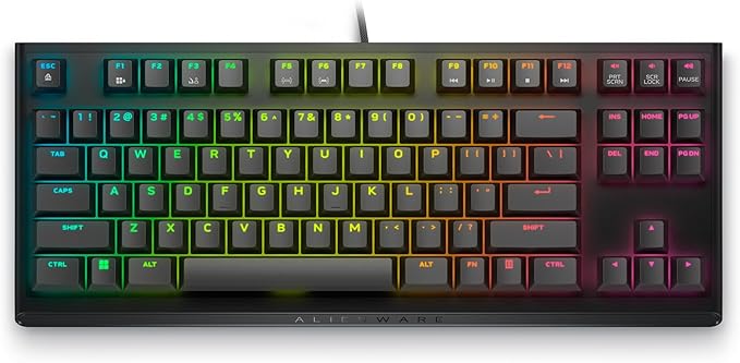 Alienware Wired Gaming Keyboard AW420K, Linear Mechanical, TKL | USB-C, Detachable Cable, Adjustable Height, RGB Per-Key, Dark Side of the Moon, 2-Year Warranty