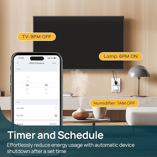 Linkind Matter Smart Plug with LED Night Light, Work with Alexa, Apple Home, Google, Smart Outlet 15A/1800W, Dusk to Dawn, Plug in Wall, Timer&Schedule, ETL&FCC Certified, 2.4GHz Wi-Fi Only, 4 Pack
