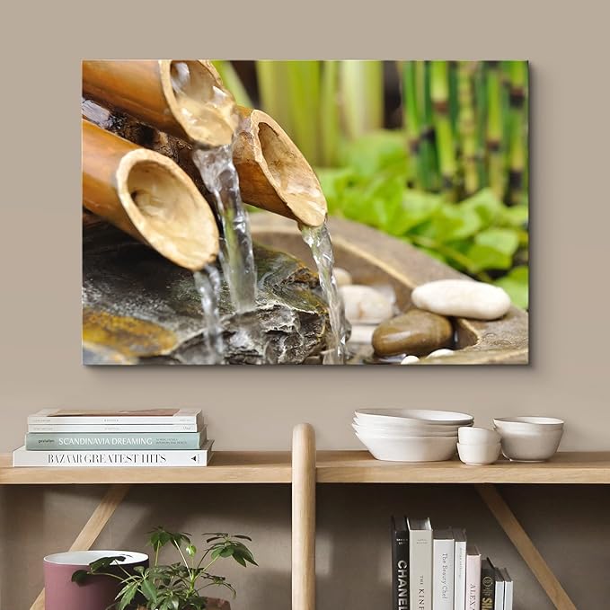 wall26 Canvas Print Wall Art Bamboo Waterfall in The Zen Forest Floral Nature Photography Realism Bohemian Scenic Relax/Calm Cool for Living Room, Bedroom, Office - 24"x36"
