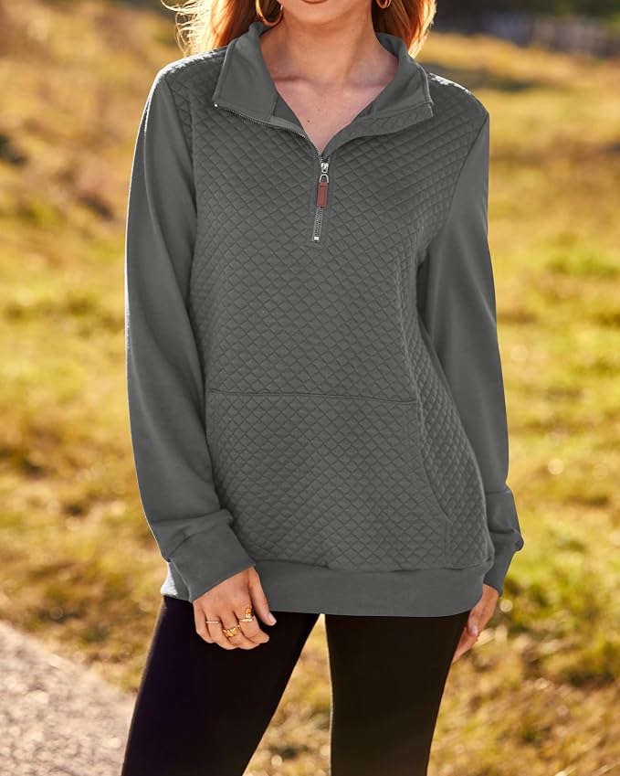 BTFBM Women Fashion Quilted Pattern Lightweight Zipper Long Sleeve Plain Casual Ladies Sweatshirts Pullovers Shirts Tops