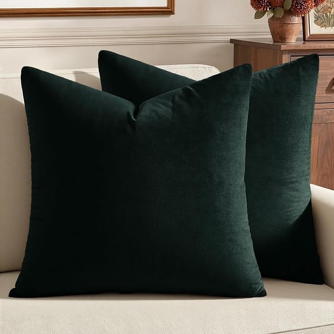 MIULEE Velvet Throw Pillow Covers 20x20 Inch Pack of 2 Army Green | Soft Solid Decorative Pillow Covers, Modern Luxury Home Decor, for Couch Chair Sofa Bedroom Livingroom