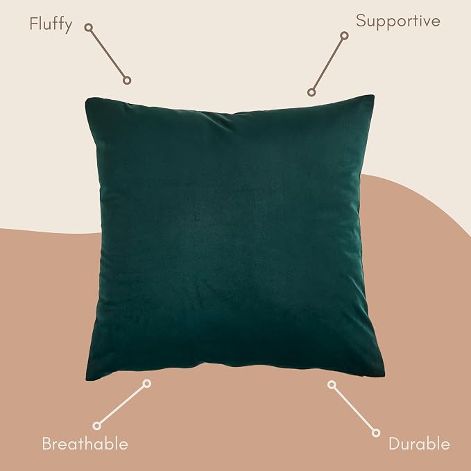 Solid Color Velvet Throw Pillow with Insert Included (Hunter Green, 24"x24"), Decorative Pillow for Sofa, Couch, Bed, Chair Cushion