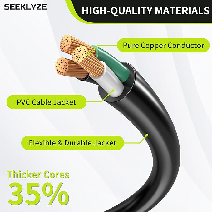 16/3 Black Extension Cord 10 FT, Indoor Extension Cord for Laptops, Coffee Makers, Office Home Appliances, 3 Prong Resistant Cable Flexible, 13A 125V 1625W ETL Listed