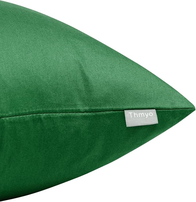 Thmyo 4-Pack 100% Cotton Comfortable Solid Decorative Throw Pillow Case Square Cushion Cover Sublimation Blank Pillow Covers DIY Throw Pillowcase for Sofa Couch(22x22 inch/ 55x55cm, Christmas Green)