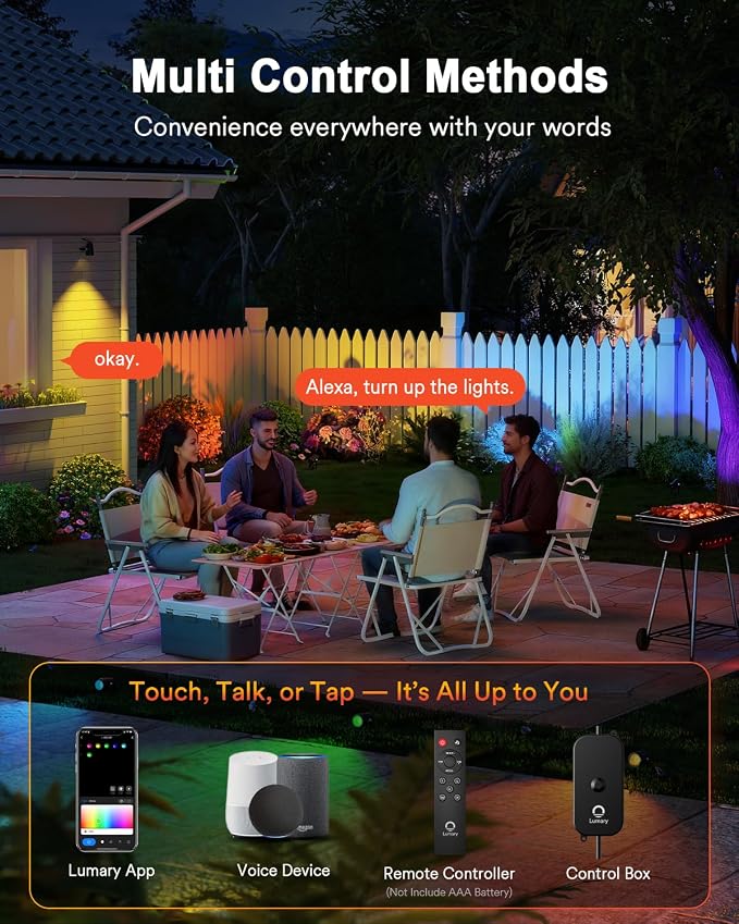 Lumary Smart Landscape Lights Gen2, 56FT Outdoor Spotlights, 6 Pack | RGBAIWW Color Changing, Warm White, IP65 Outdoor Rated, APP/Alexa/Google/Remote, 56FT Cable for Yard & Pathway
