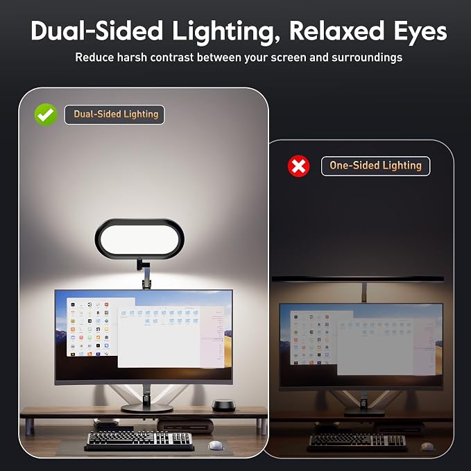 LitONES Premium LED Desk Lamp, Dual-Sided Soft Lighting with Knob Remote | Eye-Caring Diffused Light for Home Office, Video Conferencing, Zoom, Reading, Study, Craft, Stepless Dimming & Color, Memory