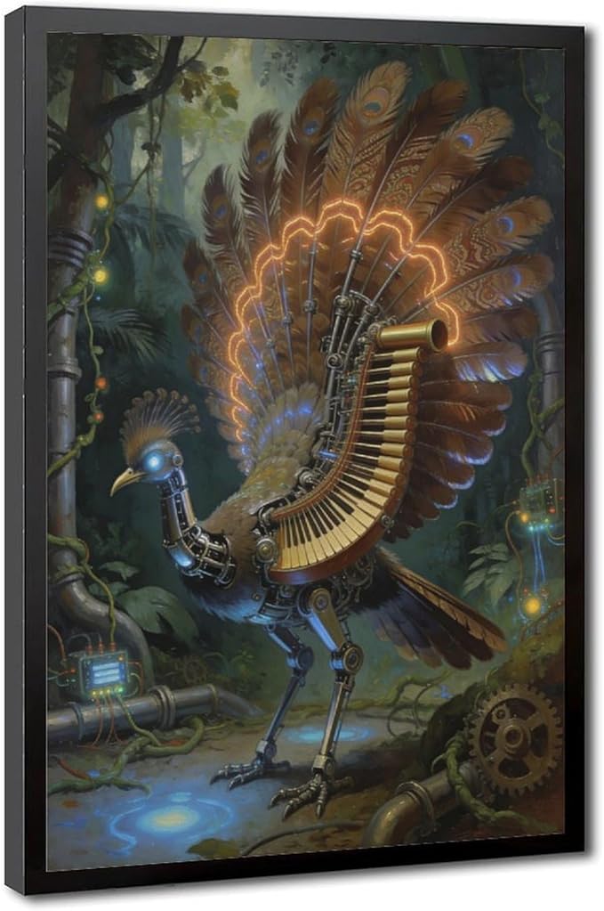Framed Mechanical Fantasy Wall Art for Living Room TV Wall Vintage Steampunk Aesthetic Home Decor 12x18in
