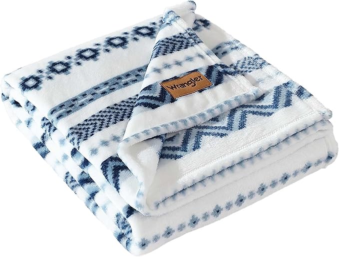 Wrangler - Blanket, Super Soft Sherpa Bedding, Yellowstone Inspired Throw Blanket for Couch or Bed (Diamond Trail Blue, 50" x 60")