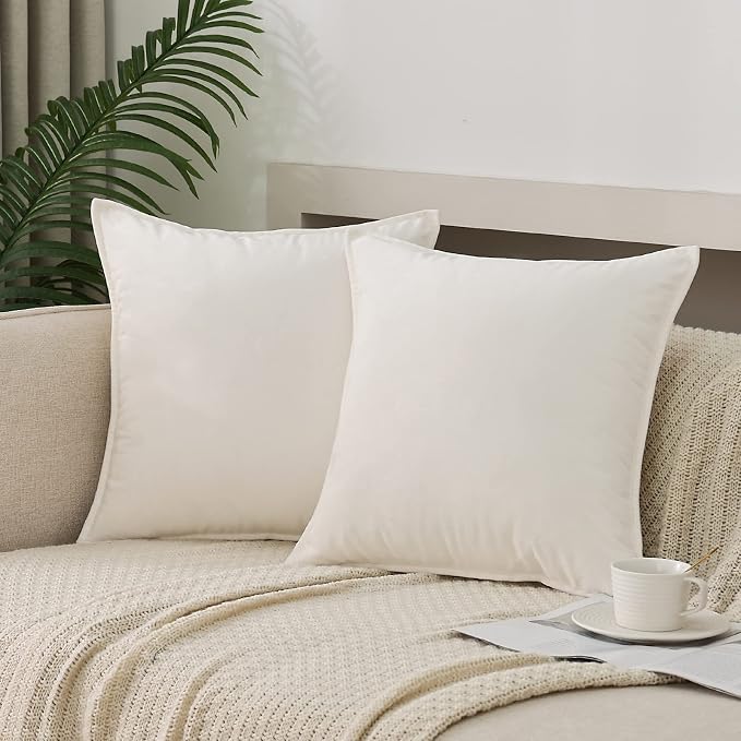 Velvet Cream white Throw Pillow Covers 20”x20”Pack of 2 Soft Decorative | Square Cushion Covers for Couch Sofa Bed Livingroom Car Home Decor,50x50Cm