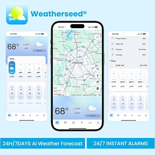 WiFi Smart Weather Station with Weatherseed�� AI 24H/7D Accurate Forecast, Wireless Indoor Outdoor Sensor, 2-Year Data Storage, No Display, 2.4GHz WiFi Only