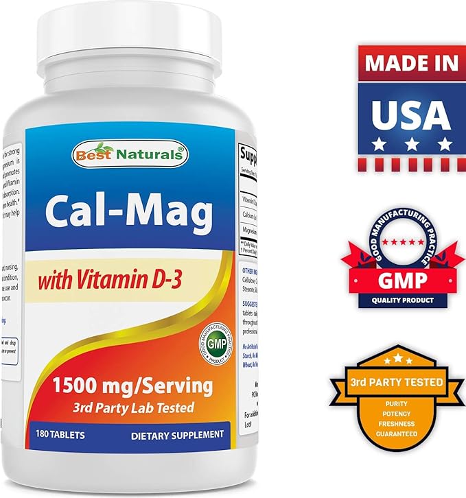 Best Naturals Calcium Magnesium with Vitamin D3 1500mg Serving 180 Tablets (180 Count (Pack of 1))
