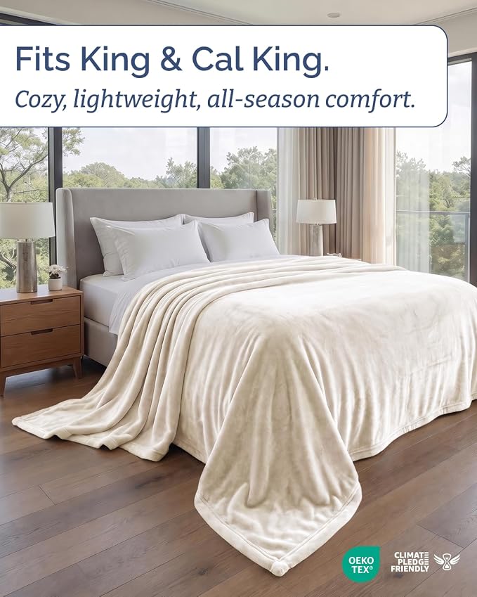 Ultra Soft Fleece Blanket Giant Blanket Size - Flannel Fleece Luxury Blanket - Lightweight for Couch Bed Chair - Thick, Warm and Breathable - All Season Cozy, Cream