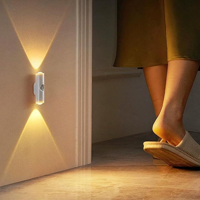 Rechargeable Smart LED Motion Sensor Ambient Light, Punch-Free Color Changing Motion Sensor Light for Stairs, Wardrobe, Cabinet (6Pcs,Wood, 7-Color Changing)