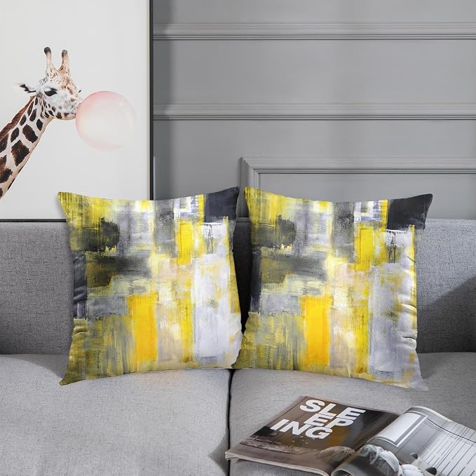 Emvency Throw Pillow Covers Set of 2, 26 x 26 Inch, Abstract Modern Yellow | Painting Black Outdoor Decorative Square Pillow Cases Couch Cushion Case for Couch Bed Sofa Living Room Home Decor