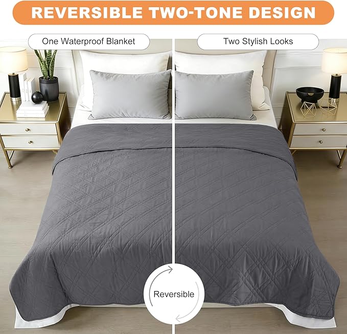 100% Waterproof Dog Couch Protector, Triple-Layer Waterproof Dog Bed Cover Pet Blanket Reversible 2-Tone Sofa Shield, Non-Slip Furniture Guard for Pets(42×50 Inch, Gray+Gray)
