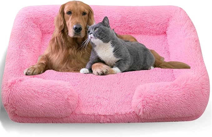 Dog Beds Medium Large Size Dog, Calming Dog Bed with Removable Washable Cover, Waterproof Lining and Nonskid Bottom(Bright Pink,L)