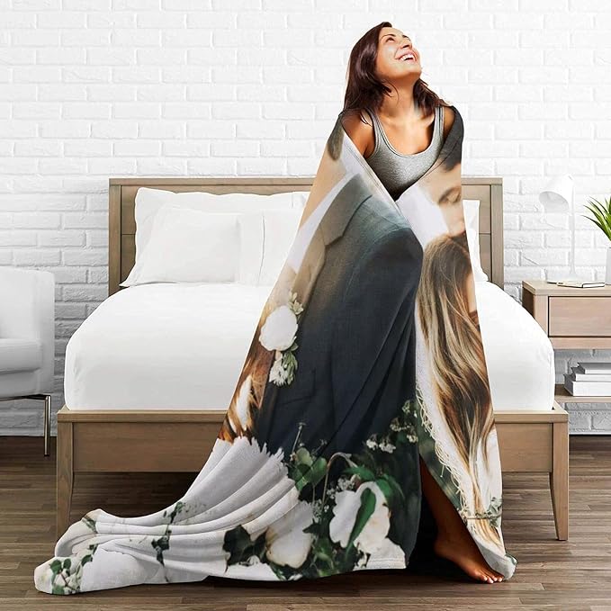 QETXVI Custom Blanket with Photos Text Customized Blanket Personalized Flannel Throw Blankets for Adult Kid Birthday Christmas Halloween Fathers Mothers Valentines Gift - 60"x 80"