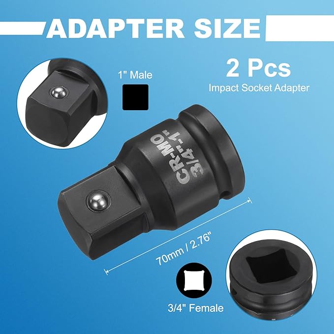 HARFINGTON 2pcs Impact Socket Adapter 3/4" Female to 1" Male Square Drive Increaser Standard SAE CR-MO Steel Converter Impact Driver Ratchet Wrench Breaker Bar Conversion, Black