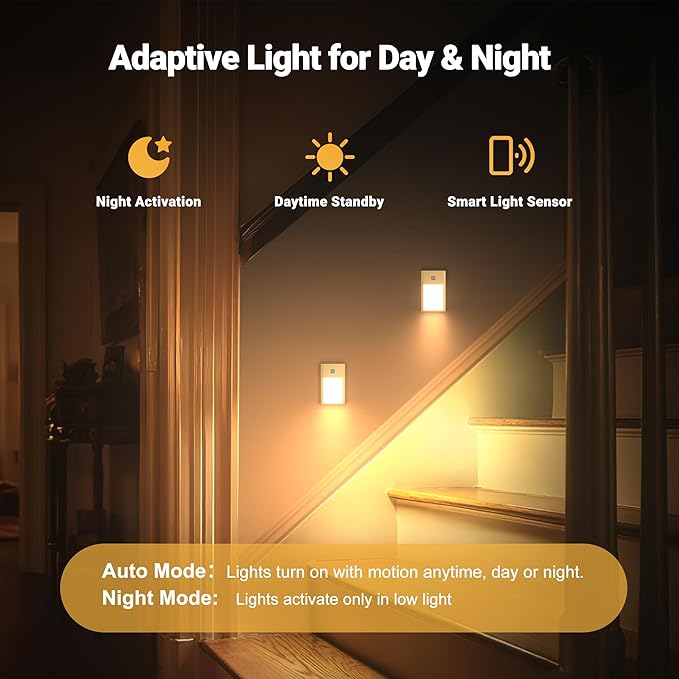 V4light Rechargeable Motion Sensor Night Lights, Ultra-Thin LED Stair Lighting for Safe Night Walking, Brushed Gold Aluminum Alloy, Magnetic Mount, 3000K Warm White Light, Ideal for Hallways & Stairs
