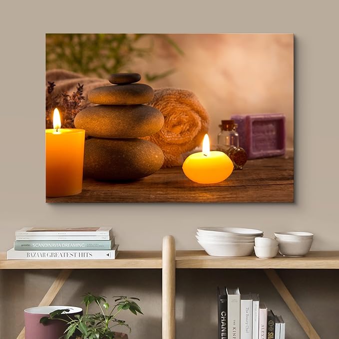 wall26 Canvas Print Wall Art Zen Pilates Tropical Plant Massage Stone Candles Yoga Nature Photography Realism Rustic Scenic Landscape Colorful Relax/Calm for Living Room, Bedroom, Bathroom - 16"x24"