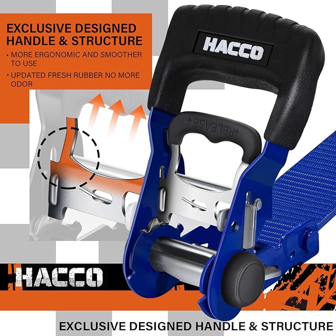 HACCOPLANET Ratchet Straps, 5280lb Break Strengeth, 16FT x 1.6" Heavy Duty Ratchet Tie Down Strap Set w/Padded Handle, S Hook, Soft Loop for UTV Motorcycle Truck Cargo Straps (Blue, 16FT)