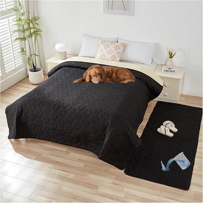 Waterproof Dog Bed Cover Pet Blanket, Soft Pet Couch Covers for Sofa Washable, Bed Couch Sofa Furniture Protector for Puppy Cat Kids (Black,75 * 180 CM)