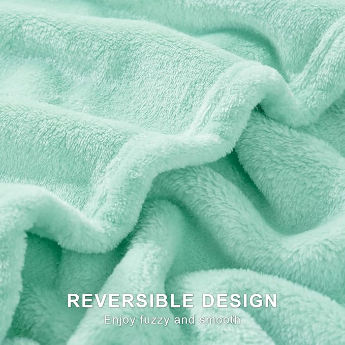 Hansleep Throw Mint Green Fleece Blanket, Soft Flannel Bed Blanket | Fuzzy Cozy Blanket 50x60 Inches, Multi-use for Bed, Sofa, Couch, Travel, Camping, All Season Warm Lightweight Cover