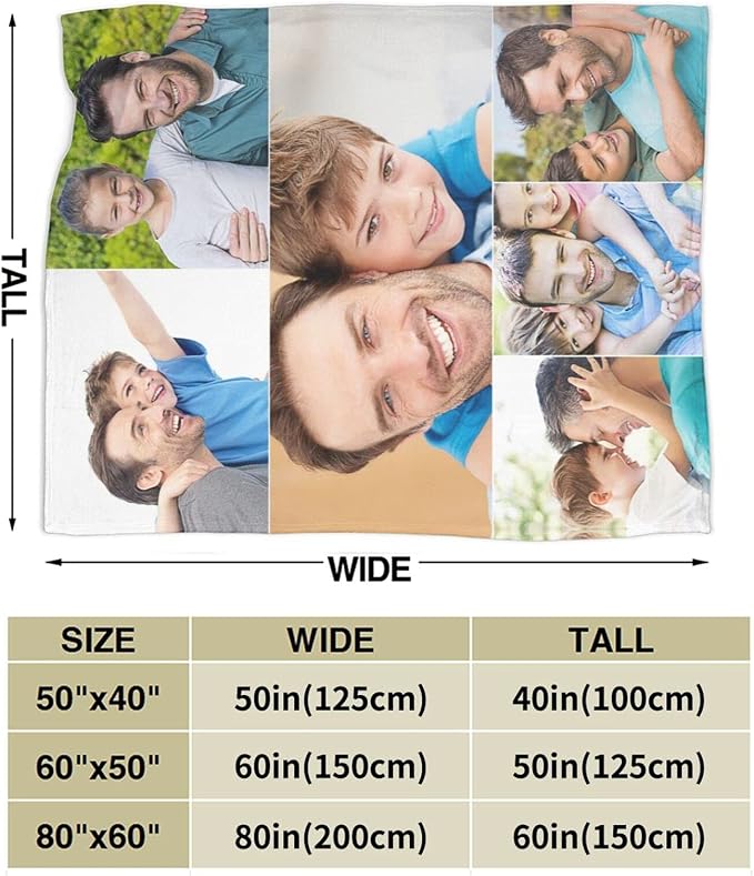 QETXVI Custom Blanket with Photos Text Customized Blanket Personalized Flannel Throw Blankets for Adult Kid Birthday Christmas Halloween Fathers Mothers Valentines Gift - 60"x 80"