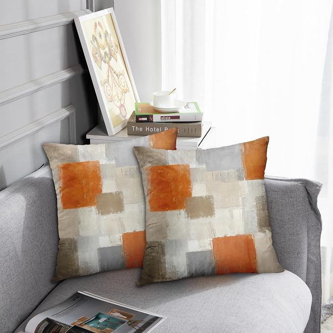 Emvency Throw Pillow Covers Set of 2, 26 x 26 Inch, Abstract Modern | Orange Grey Outdoor Decorative Square Pillow Cases Couch Cushion Case for Couch Bed Sofa Living Room Home Decor
