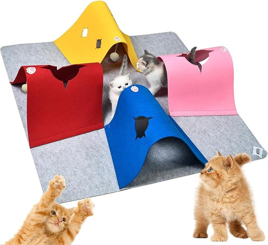 Cat Toys Tunnel for Indoor Cats, Interactive Cat Enrichment Furniture with Plush Ball for Small Animals Pets, Kittens, Rabbit Cave Accessories