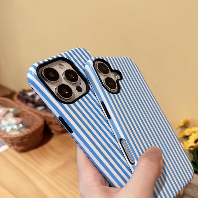 for iPhone 14 Pro Max Case Striped Cute Aesthetics Phone Case Trendy Protective Shockproof Cover for iPhone 14 Pro Max Blue White
