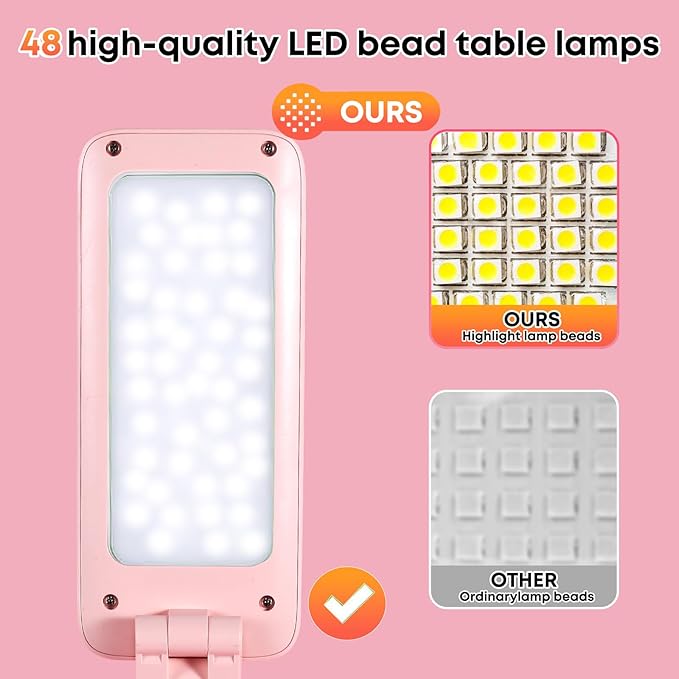 VAVOFO Cute Bunny Desk Lamp, Foldable LED Rechargeable Table Light, Eye-Caring Reading Lamp, 3 Color Modes & Dimmable, for Kids Girls Bedroom Study Dorm Room(Pink)