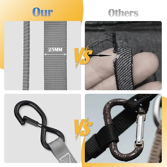 Ratchet Straps 4 Pack - 1,826 Lbs Break Strength 1 in x 15 Ft Medium Duty Ratchet Tie Down Straps with S Hooks Set for Truck, Cargo Van, Trailer, Motorcycle (Grey)