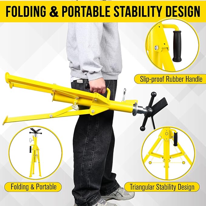 2PCS Pipe Jack Stand, Heavy Duty Pipe Stand, 2500LB Jack Stands Carbon Steel with Portable Folding Legs 28-52 Inch Height Adjustable 1/8"-12" Capacity