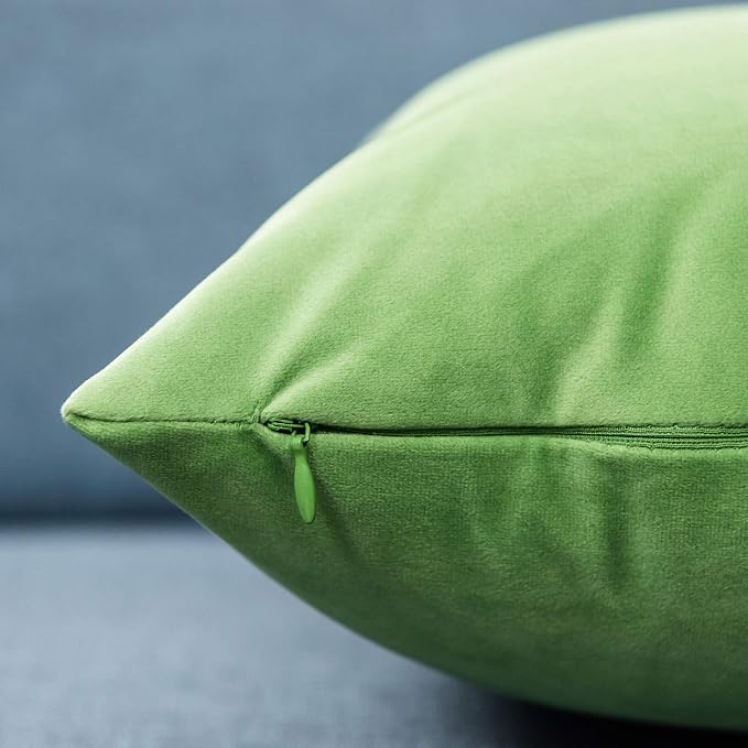 18x18 Velvet Throw Pillow Covers Set of 2 for Couch Bed Sofa,Apple Green | Decorative Soft Cushion Covers with Invisible Zipper for Modern Living Room Bedroom Home Decor