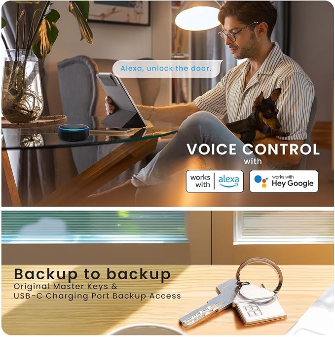 Lockly Secure Pro Smart Lock with Handle - Biometric Fingerprint & Patented Anti-Peep PIN Genie Keypad, Built-in Wi-Fi Keyless Entry Door Lock, App Remote Control, Works with Alexa & Google Assistant