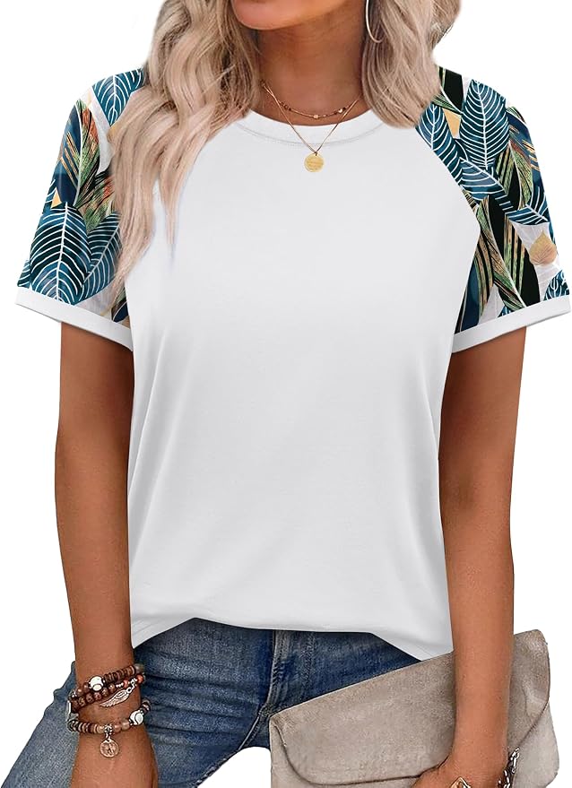 WIHOLL Womens Summer Tops Color Block Short Sleeve Raglan Shirts Spring Fashion Clothes Vacation Outfits