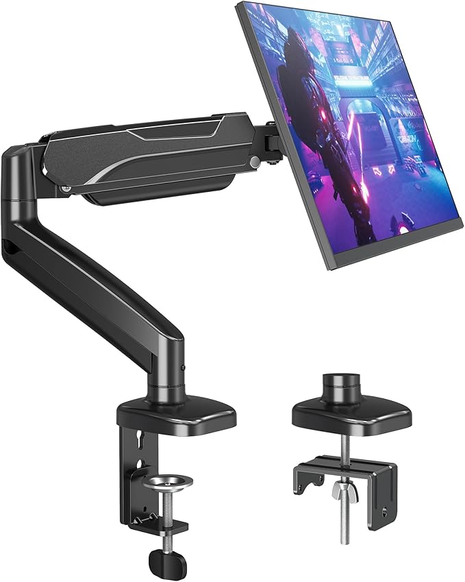 MOUNTUP Single Monitor Desk Mount Holds Screen up to 32 inch, Height Adjustable Monitor Arm, Full Motion Computer Monitors Stand with Clamp/Grommet Base, VESA Mounts Fit 4.4-17.6lbs Computer, Black