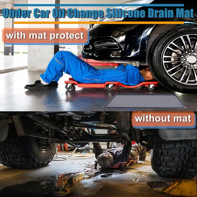 Oil Spill Mat Oil Drip Pan Under Car, Garage Floor Mat Drip Tray, Soft Silicone Pad With Raised Edge, Liquid Drain Pan Catcher Automotive Tray, Driveway Pad For Liquid Leaks Non-Slip No Splatter 34x22