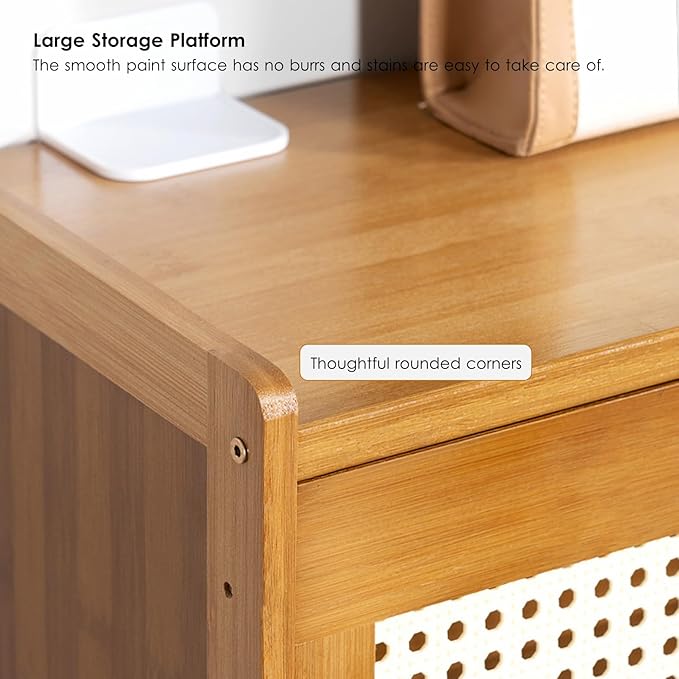 Modern Free Standing Rattan Coat Rack with 3 Flip Drawers 3Tier Shoe Storage Organizer for Entrance Hallway Natural and Stylish Design(70x17x186cm)